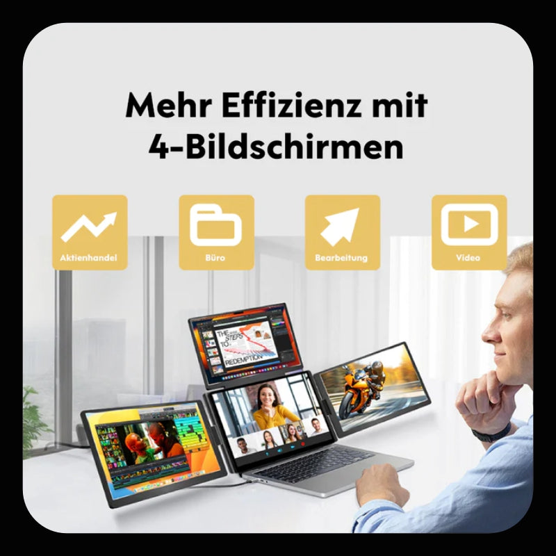 FlexiQuad 14 Zoll Dockstation - Bildschirmerweiterung perfekt für den Aktienhandel, fürs Büro, für die Multimedia-Bearbeitung und um gleichzeitig Videos zu schauen