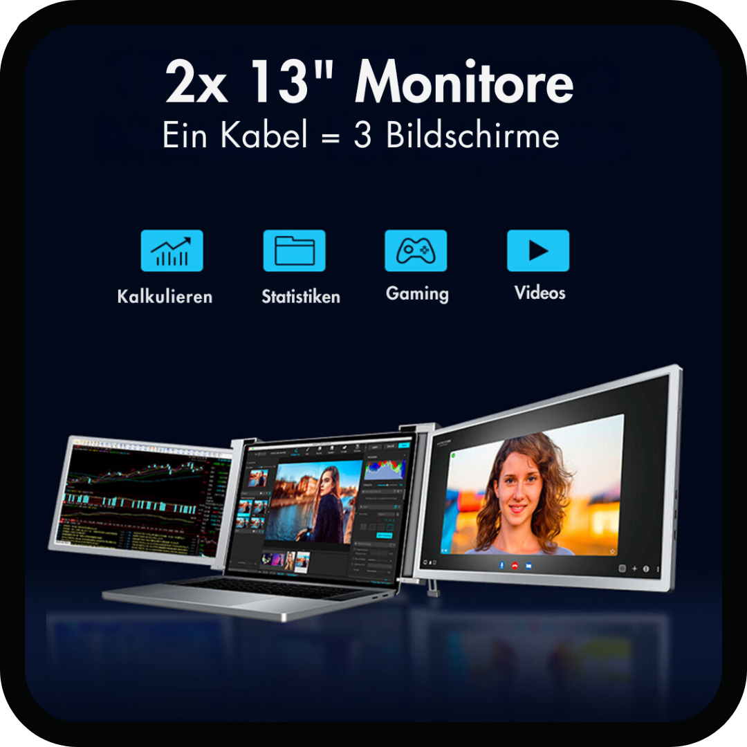 FlexiTriLap 13 Zoll - Die ultimative Laptop- Bildschirm Erweiterung - 285mm bis 397mm Bildschirmbreite