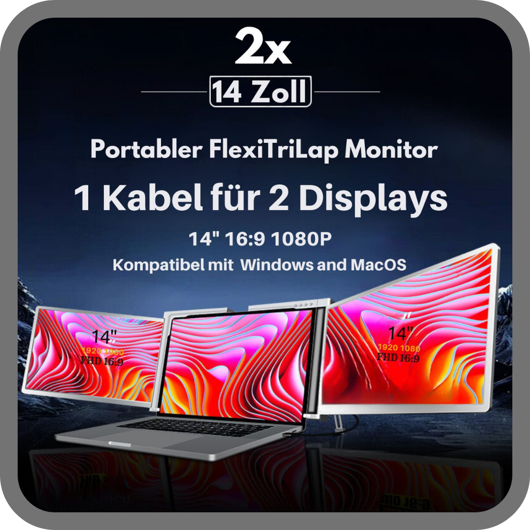 FlexiTriLap 14 Zoll - Die ultimative Laptop- Bildschirm Erweiterung - 309mm bis 425mm Bildschirmbreite