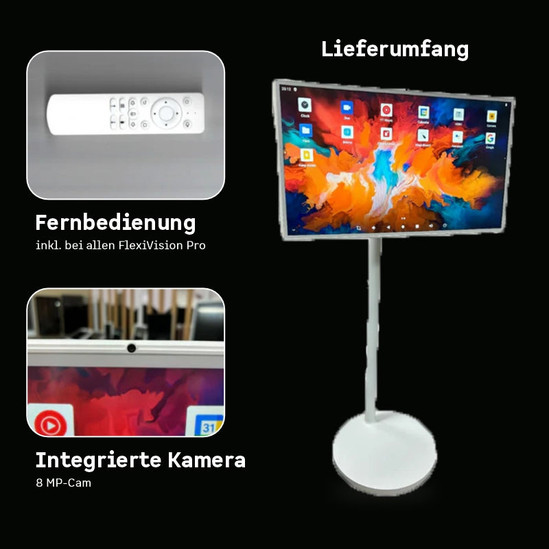 Der FlexiVision Pro verfügt über ein 32-Zoll-Touch-Display, eine Fernbedienung und eine integrierte Kamera.