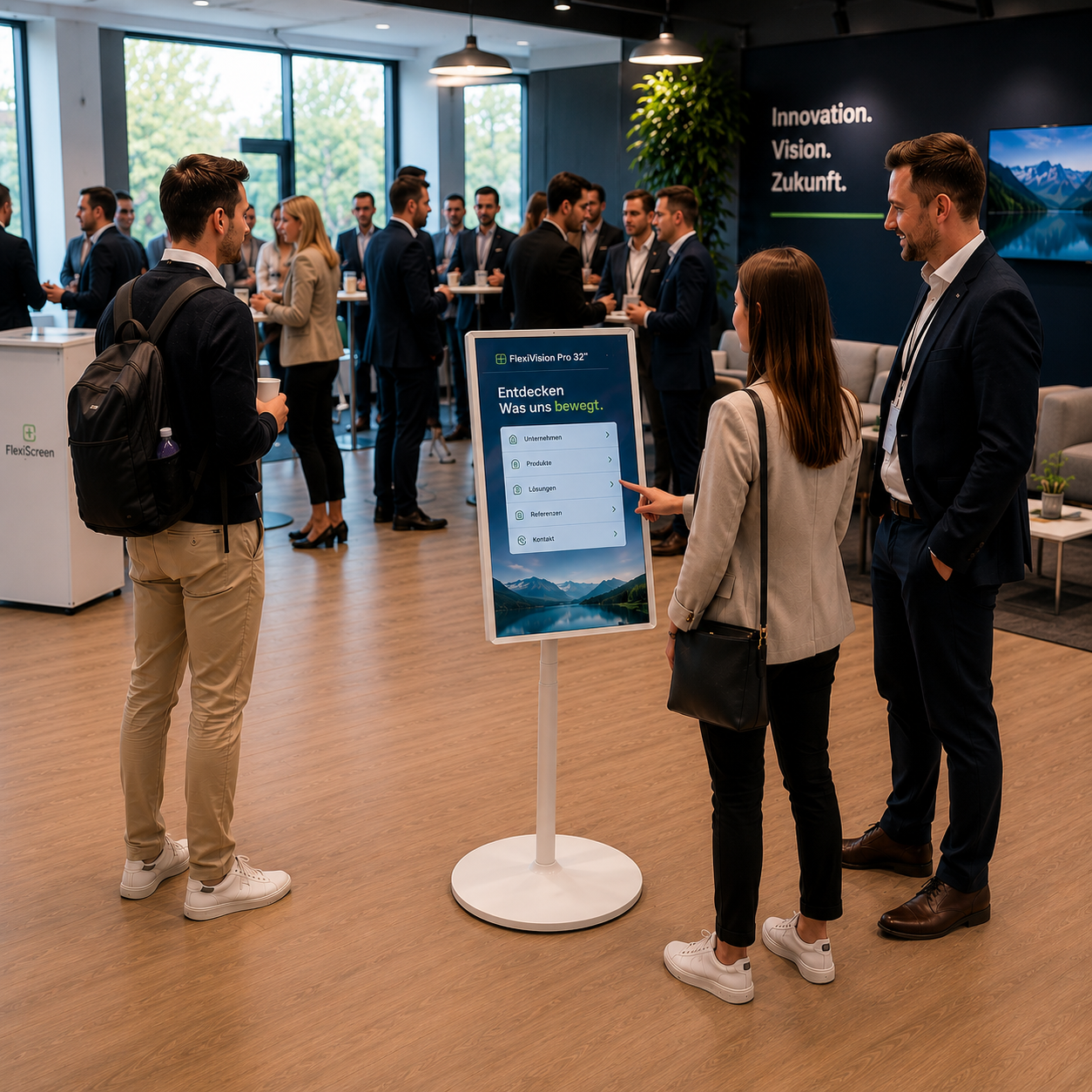 Interaktives Touchscreen Display 32 Zoll mit Akku auf Rädern
