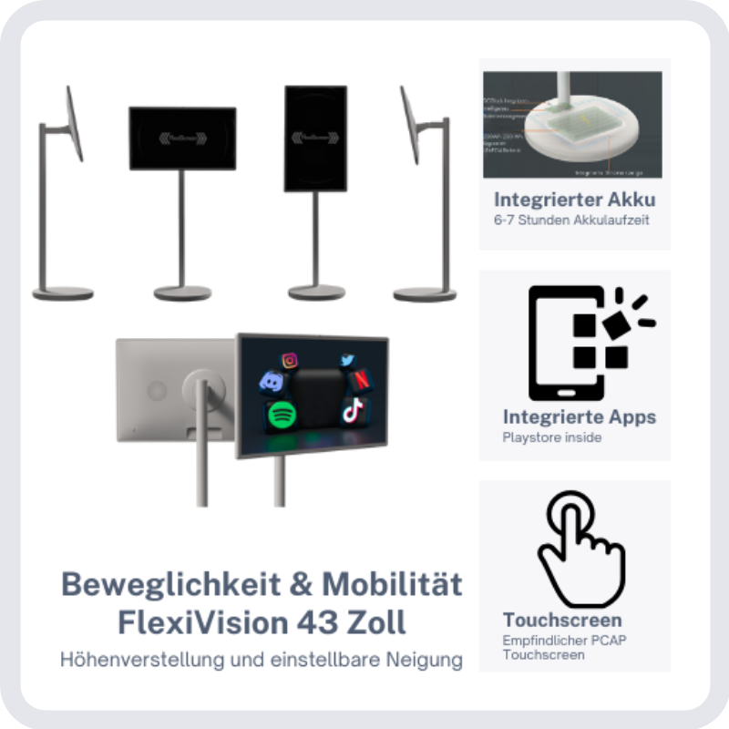 FlexiVision Pro 43" – 4K Touch Display mit Akku und Android 15