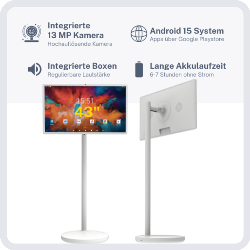 FlexiVision Pro 43" – 4K Touch Display mit Akku und Android 15