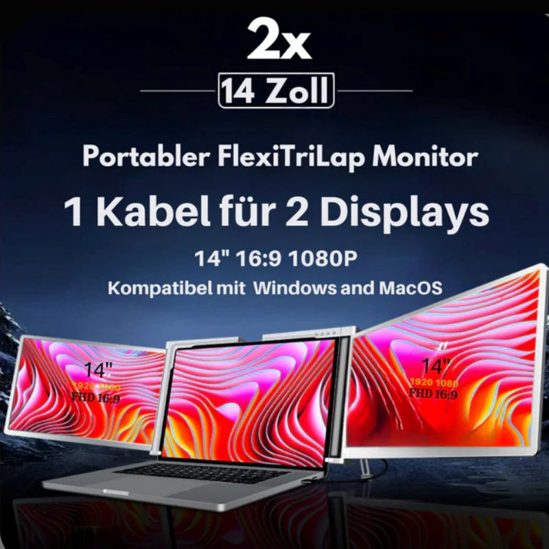 FlexiTriLap 14 Zoll – Portable Zusatzmonitore für deinen Laptop - Kompatibel mit Windows und MacOS